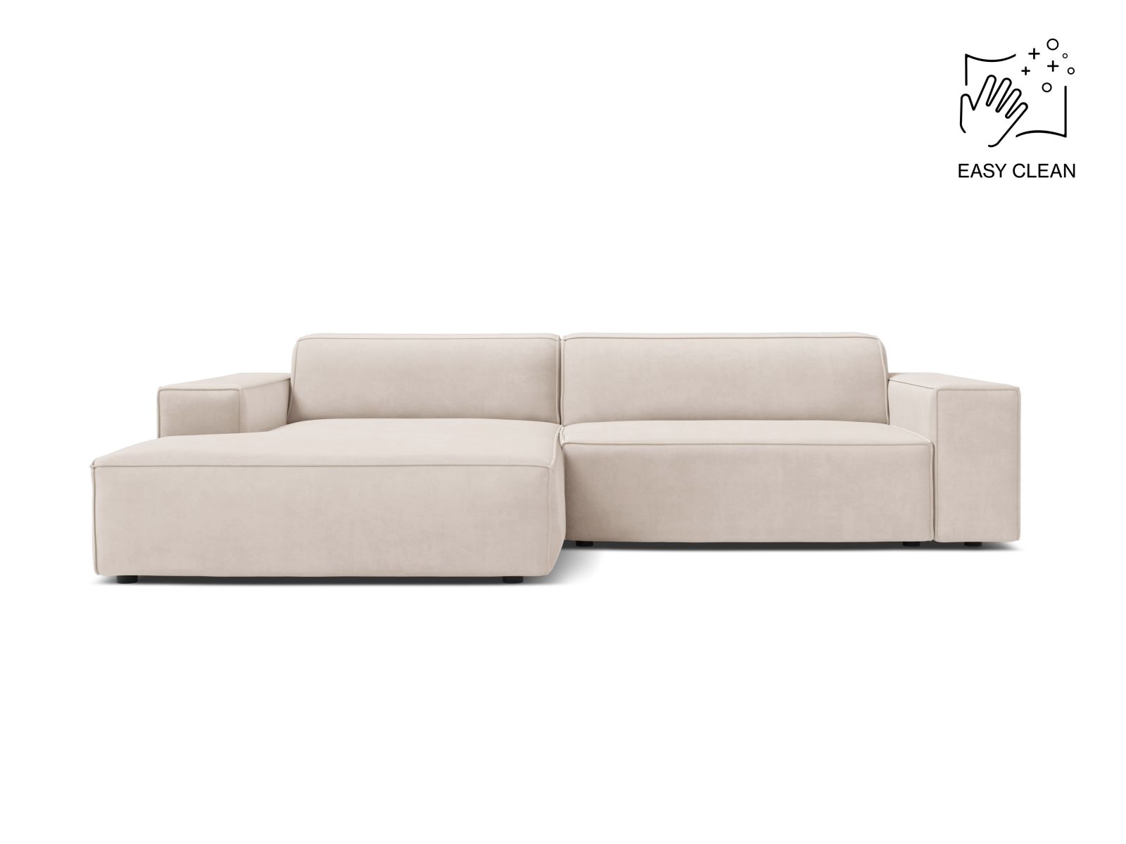 Velvet Modular Left Corner Sofa, "Jodie", 3 Seats, 224x162x77