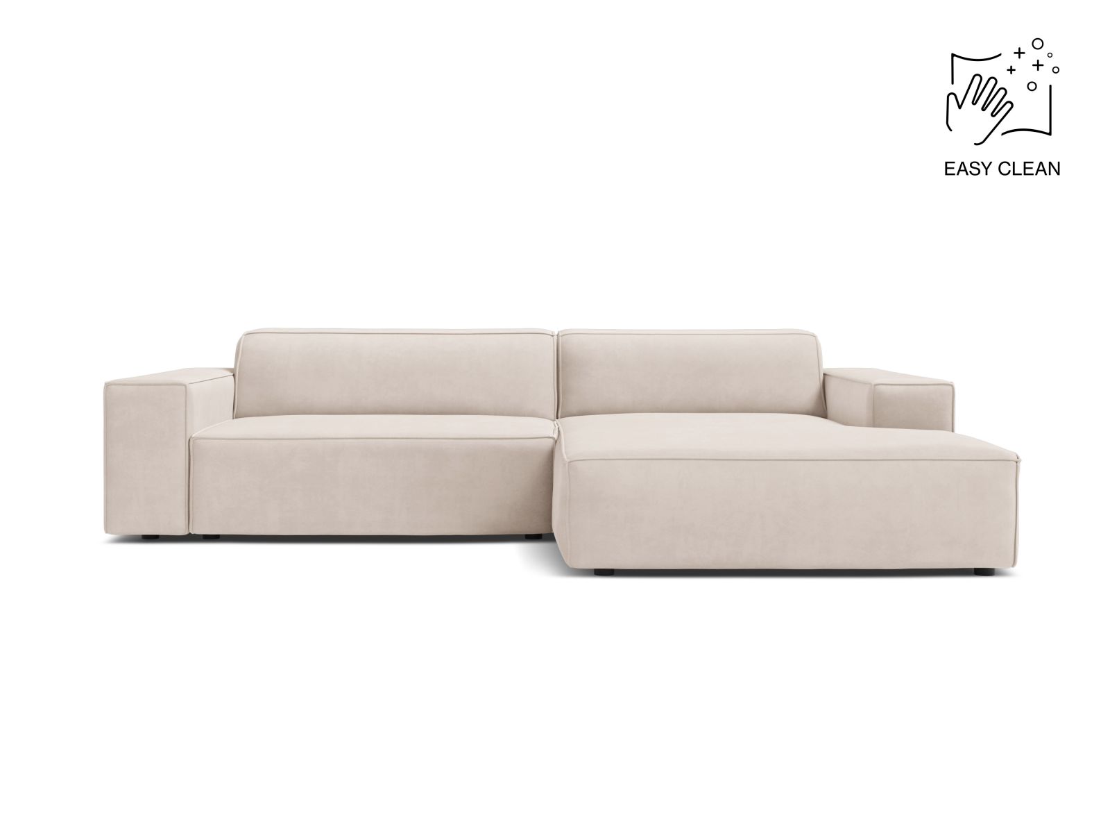 Velvet Modular Right Corner Sofa, "Jodie", 3 Seats, 224x162x77