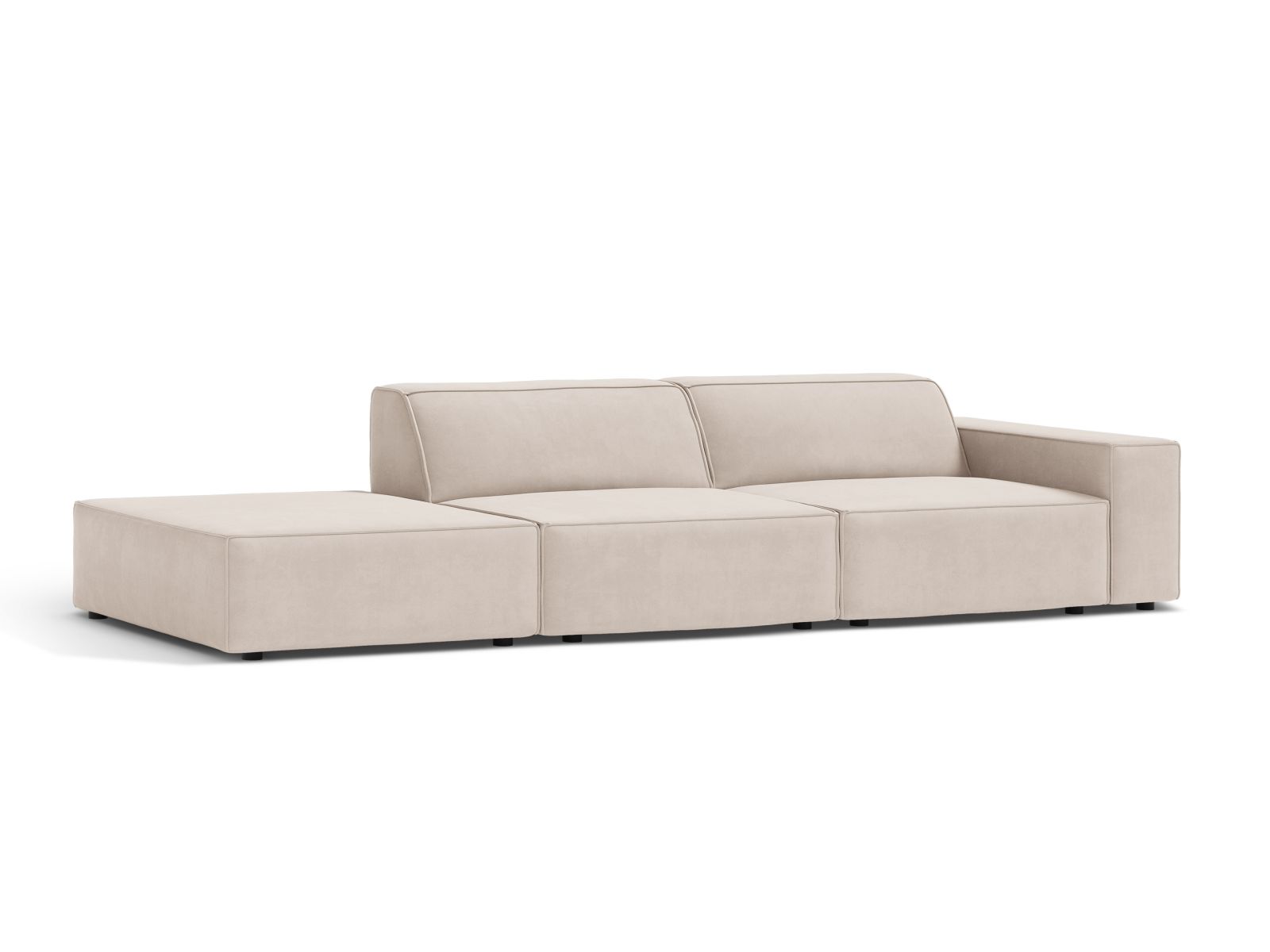 Velvet Left Modular Sofa, "Jodie", 3 Seats, 262x99x77