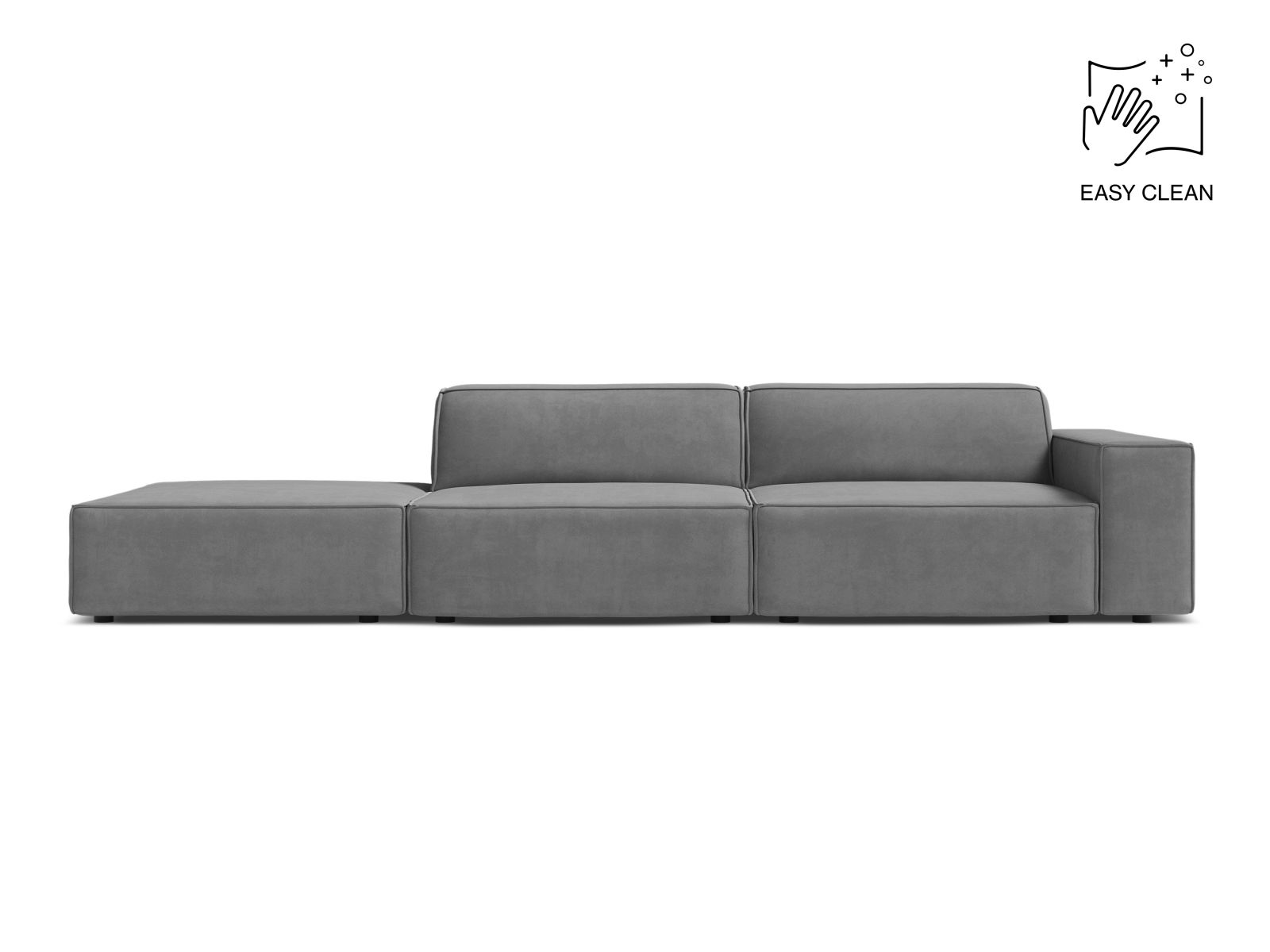 Velvet Left Modular Sofa, "Jodie", 3 Seats, 262x99x77