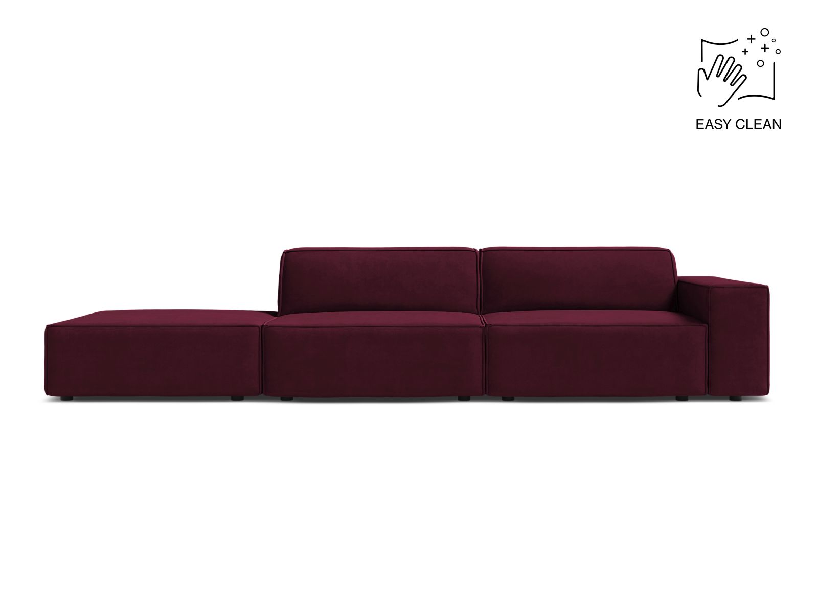 Velvet Left Modular Sofa, "Jodie", 3 Seats, 262x99x77