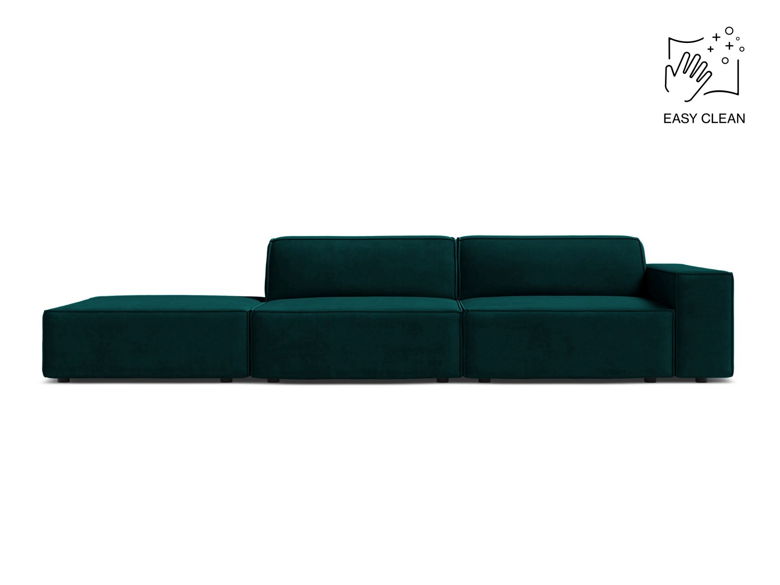 Velvet Left Modular Sofa, "Jodie", 3 Seats, 262x99x77
