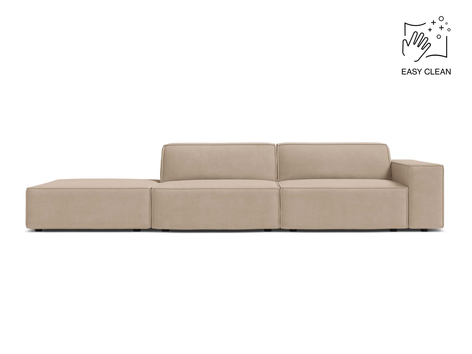 Velvet Left Modular Sofa, "Jodie", 3 Seats, 262x99x77