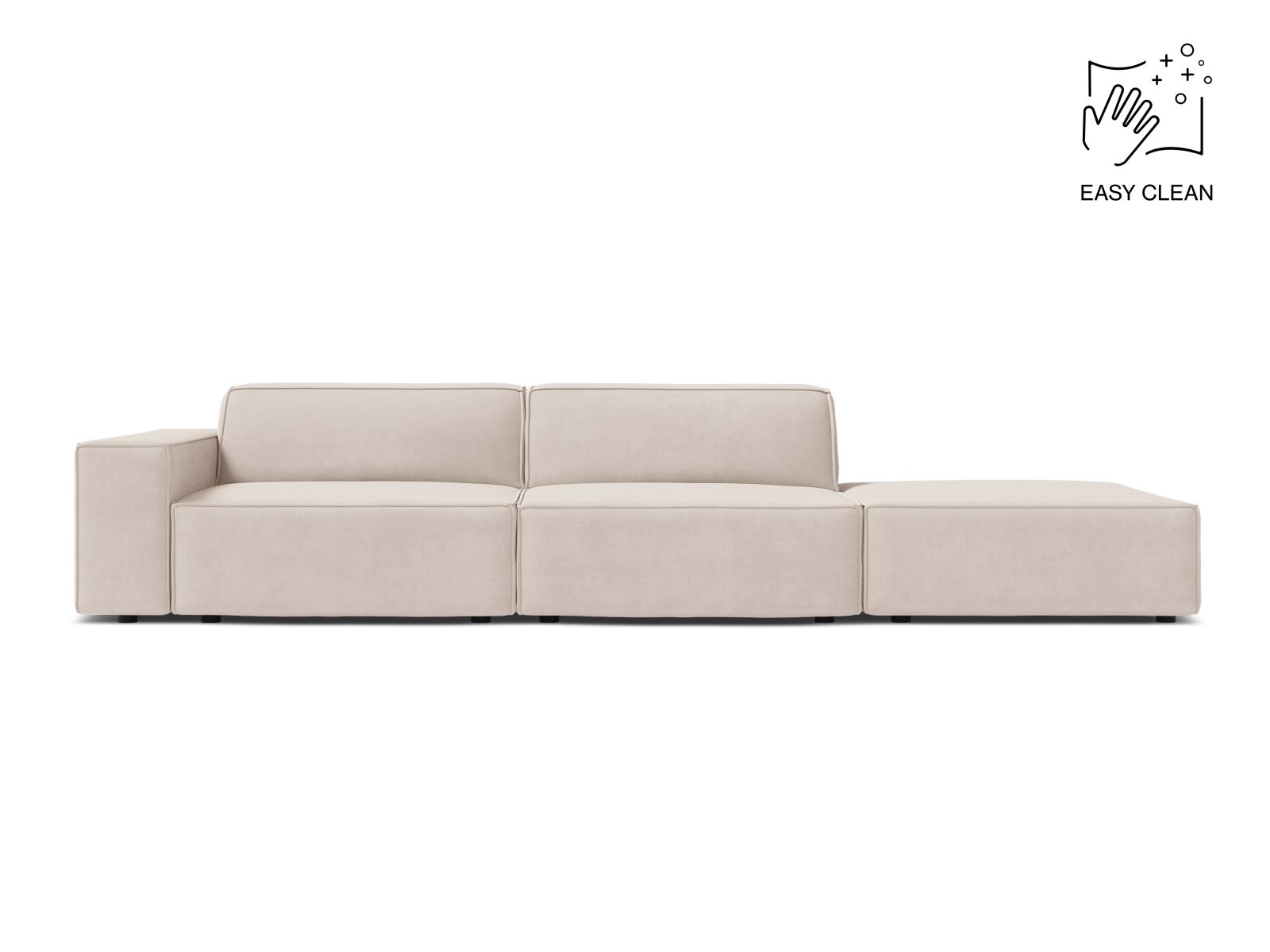 Velvet Right Modular Sofa, "Jodie", 3 Seats, 262x99x77