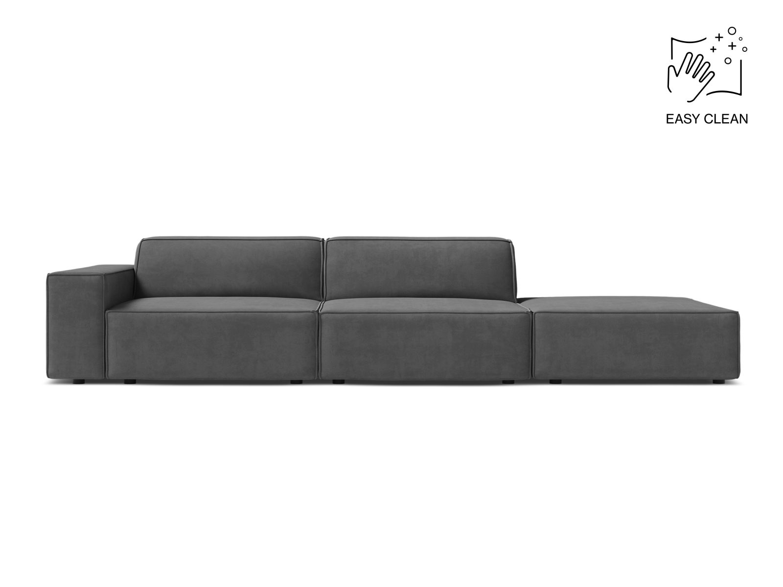 Velvet Right Modular Sofa, "Jodie", 3 Seats, 262x99x77