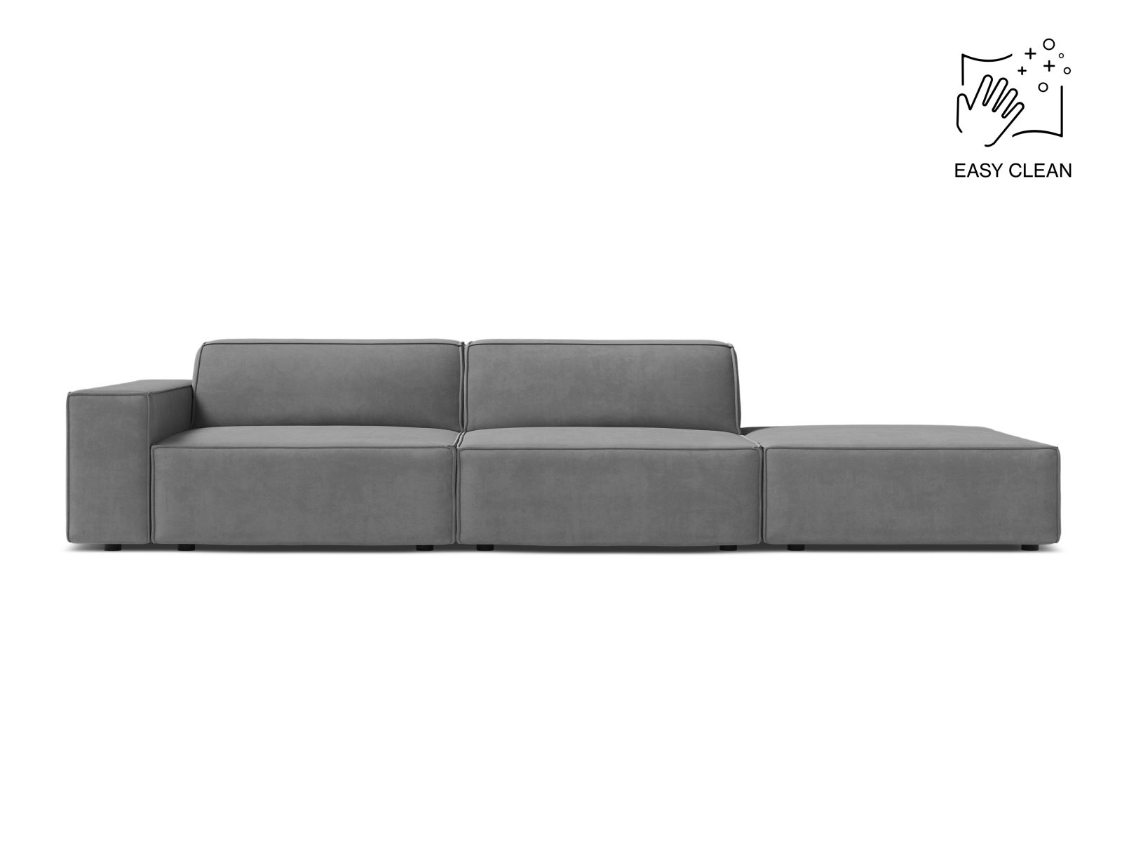 Velvet Right Modular Sofa, "Jodie", 3 Seats, 262x99x77