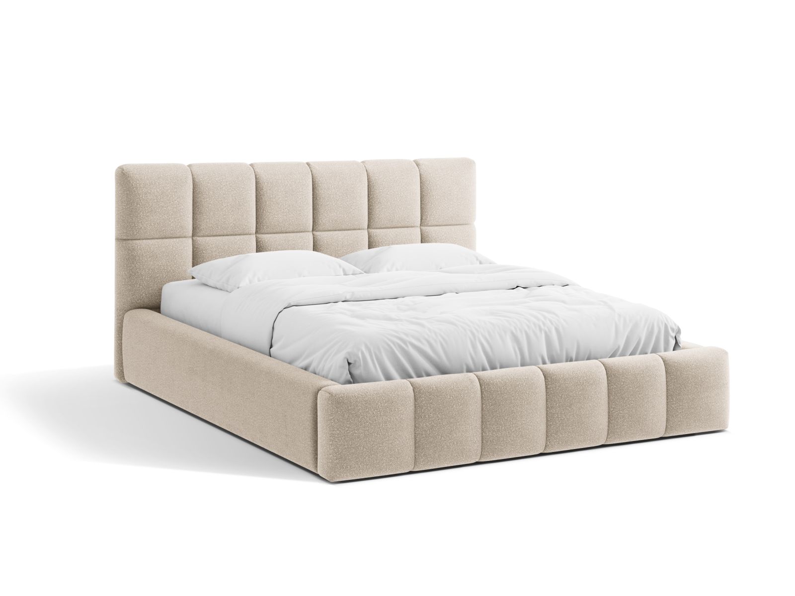 Boucle Storage Bed with Headboard, "Bellis", 220x220x100