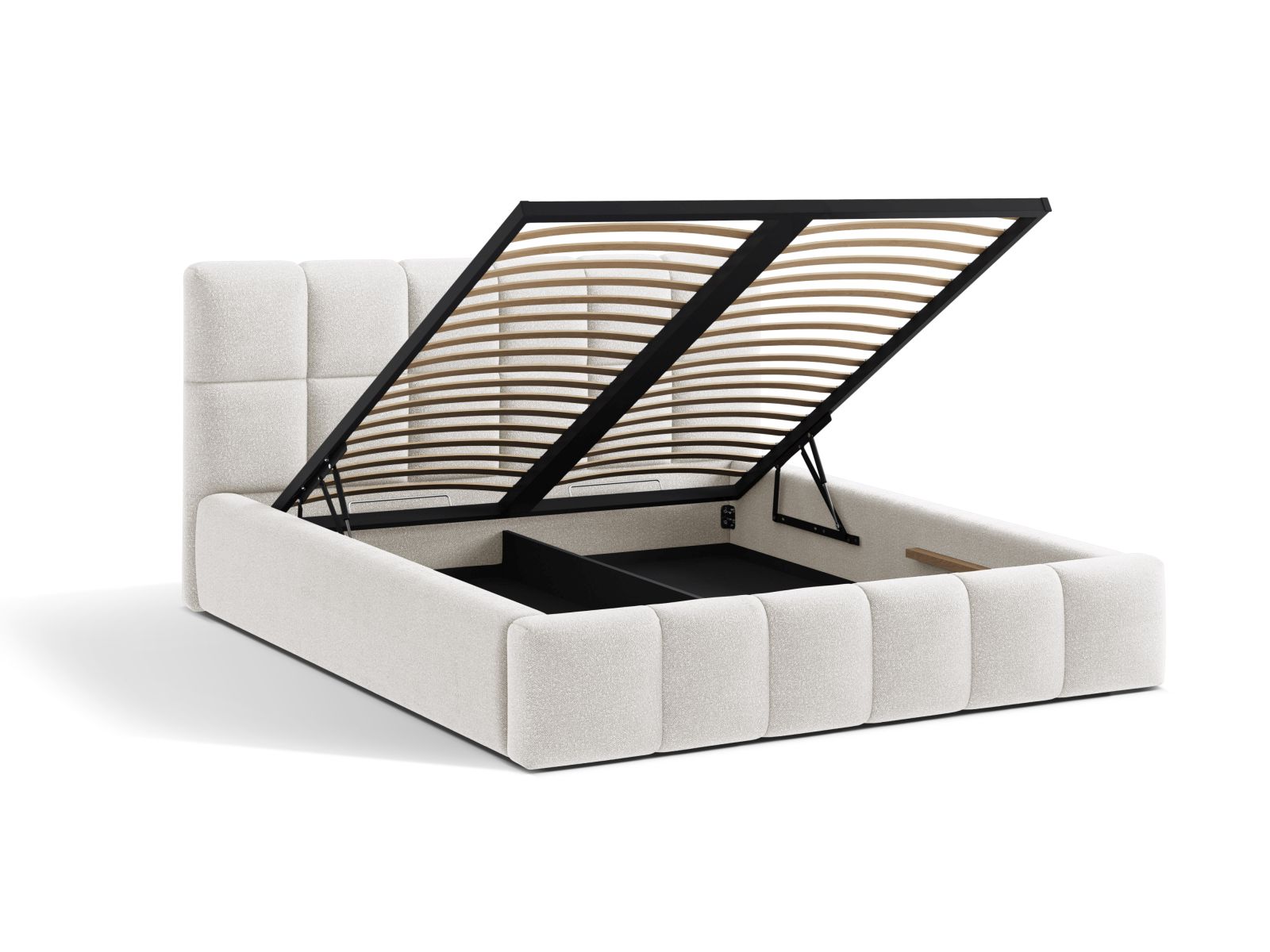 Boucle Storage Bed with Headboard, "Bellis", 160x220x100
