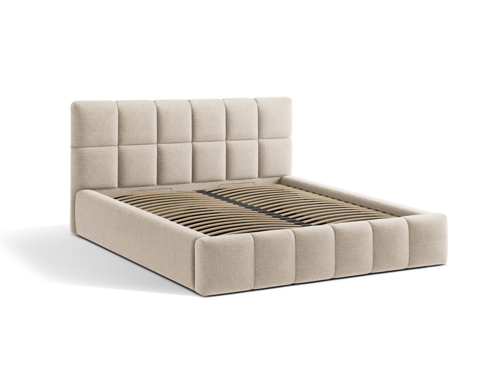 Boucle Storage Bed with Headboard, "Bellis", 160x220x100