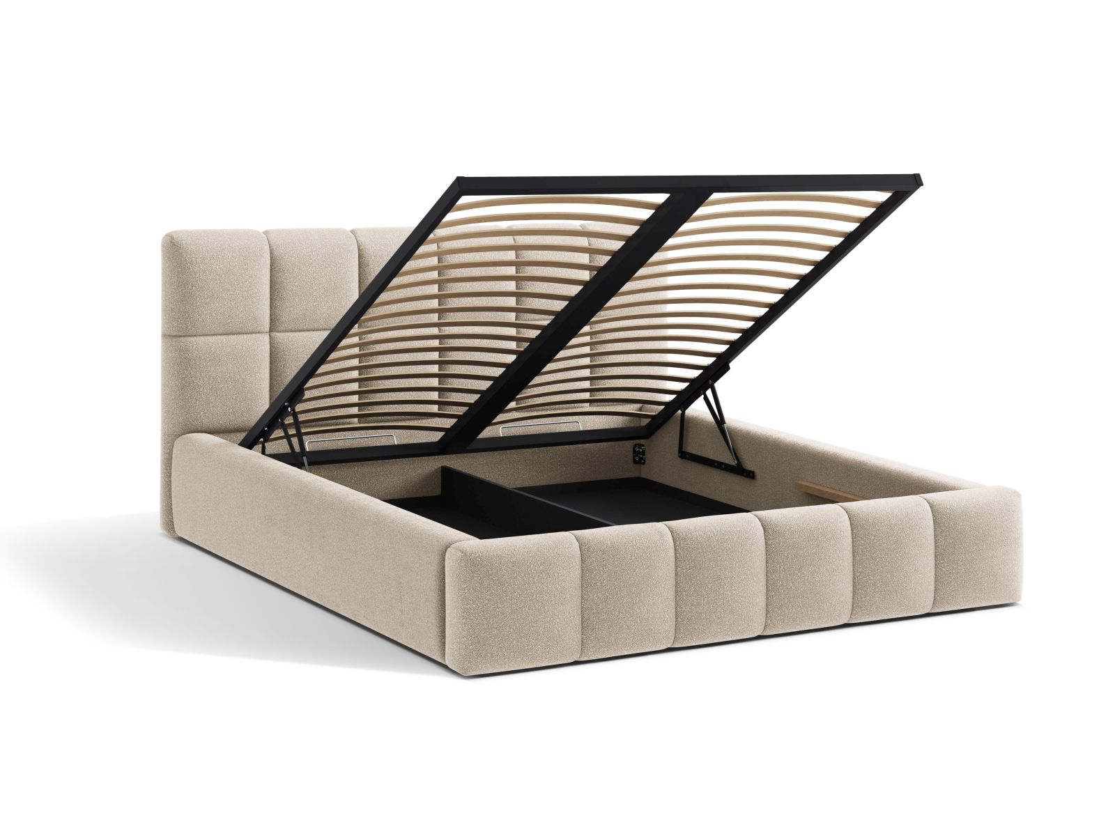 Boucle Storage Bed with Headboard, "Bellis", 160x220x100