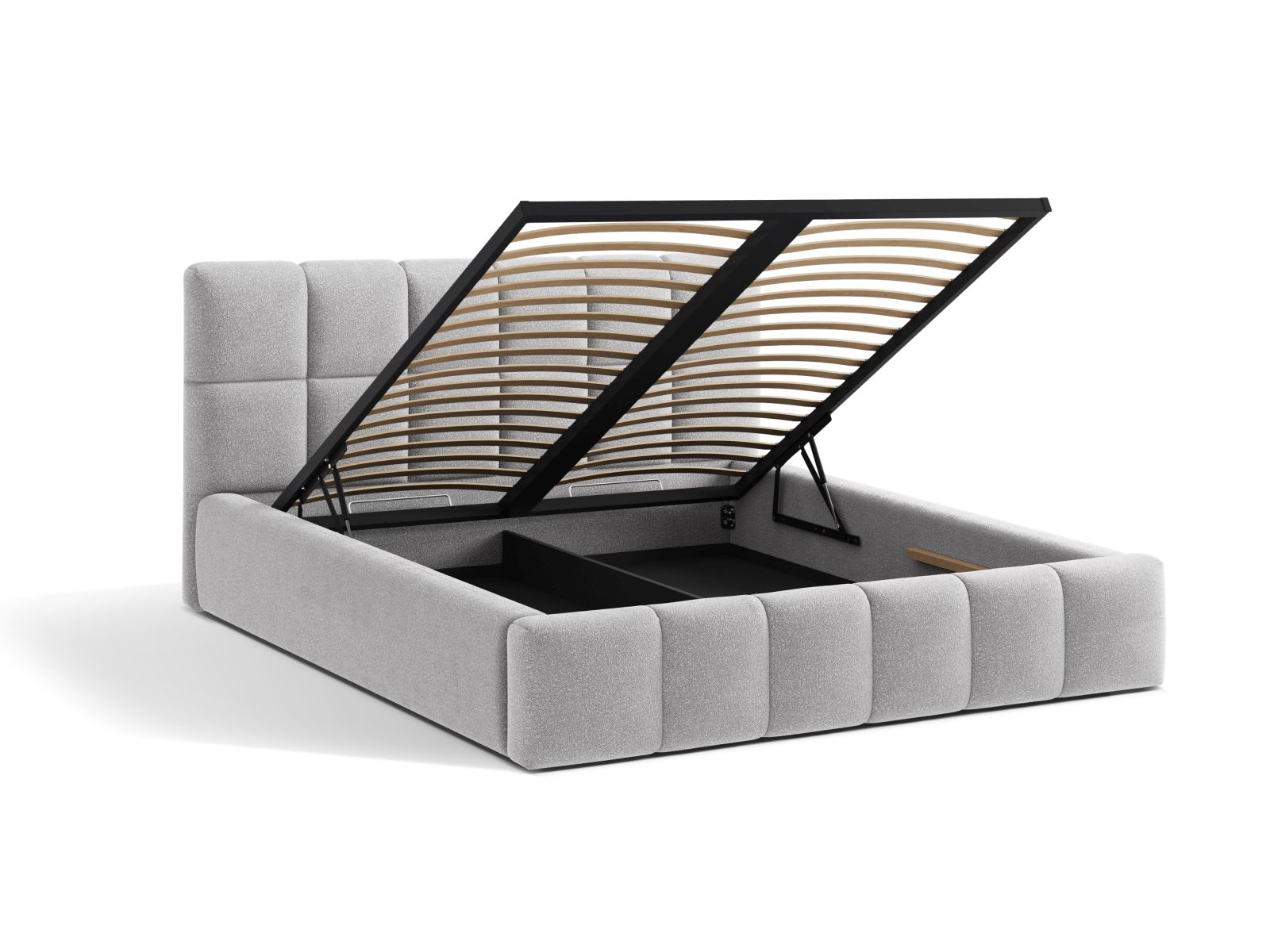 Boucle Storage Bed with Headboard, "Bellis", 160x220x100