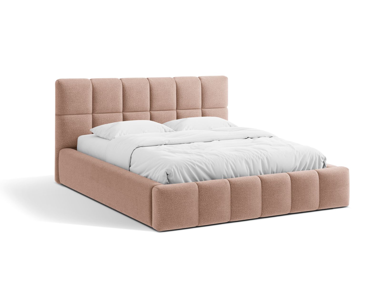 Boucle Storage Bed with Headboard, "Bellis", 160x220x100