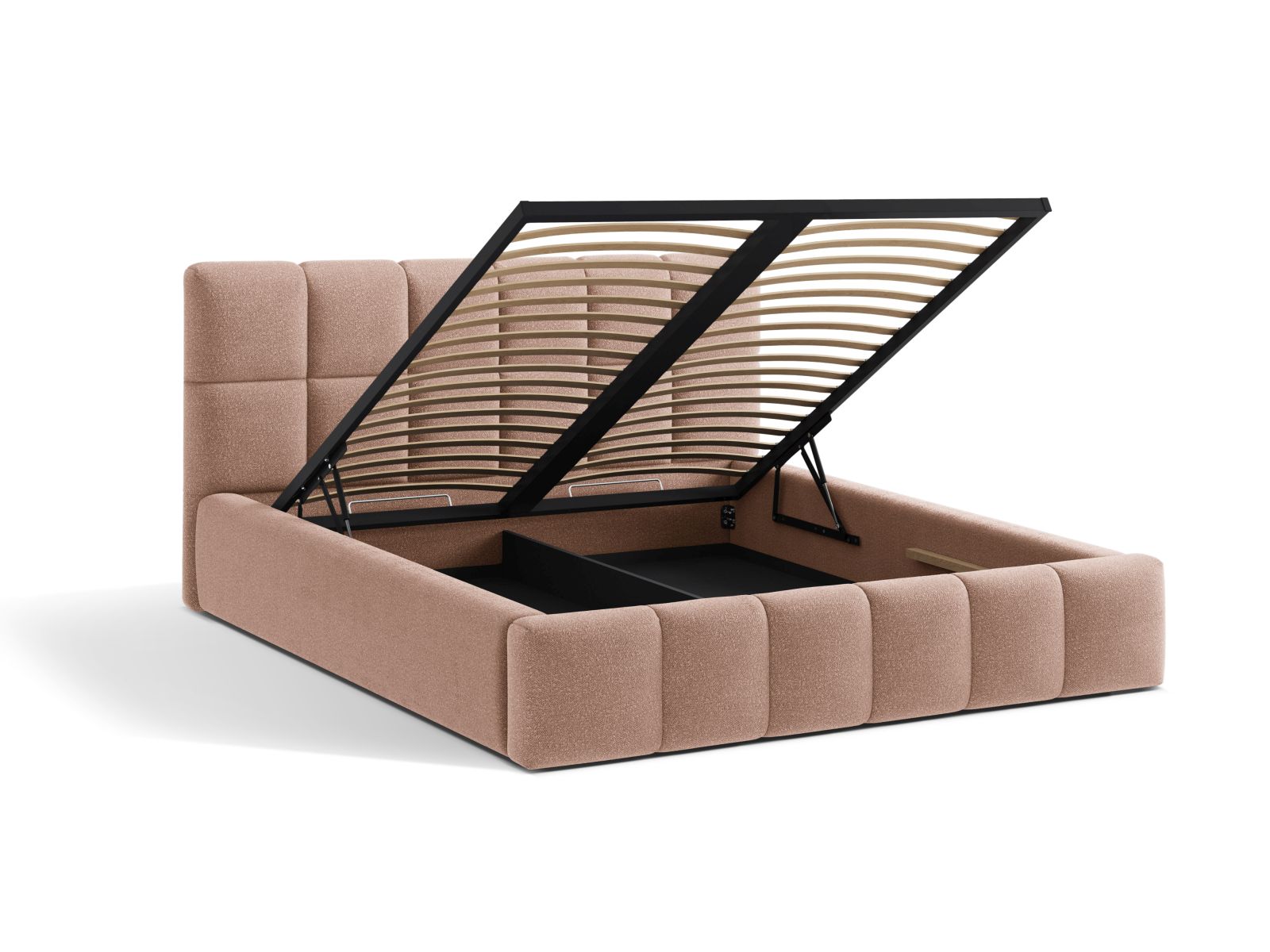 Boucle Storage Bed with Headboard, "Bellis", 160x220x100