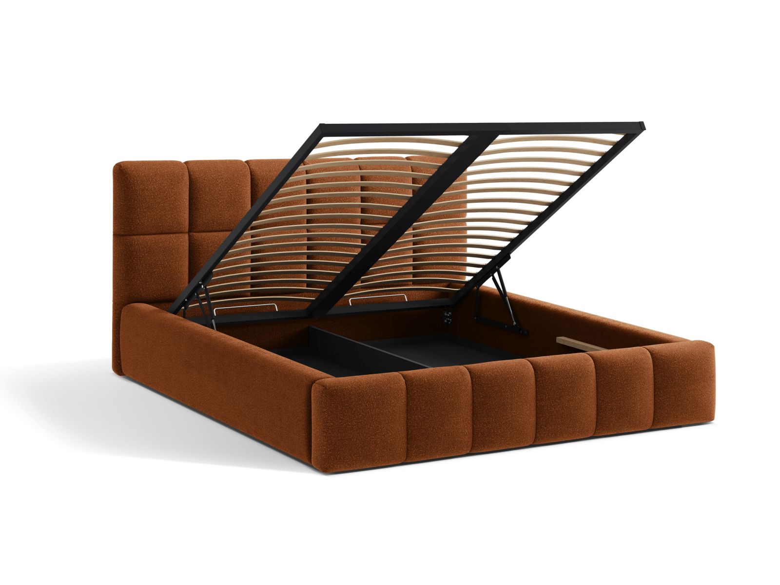 Boucle Storage Bed with Headboard, "Bellis", 160x220x100