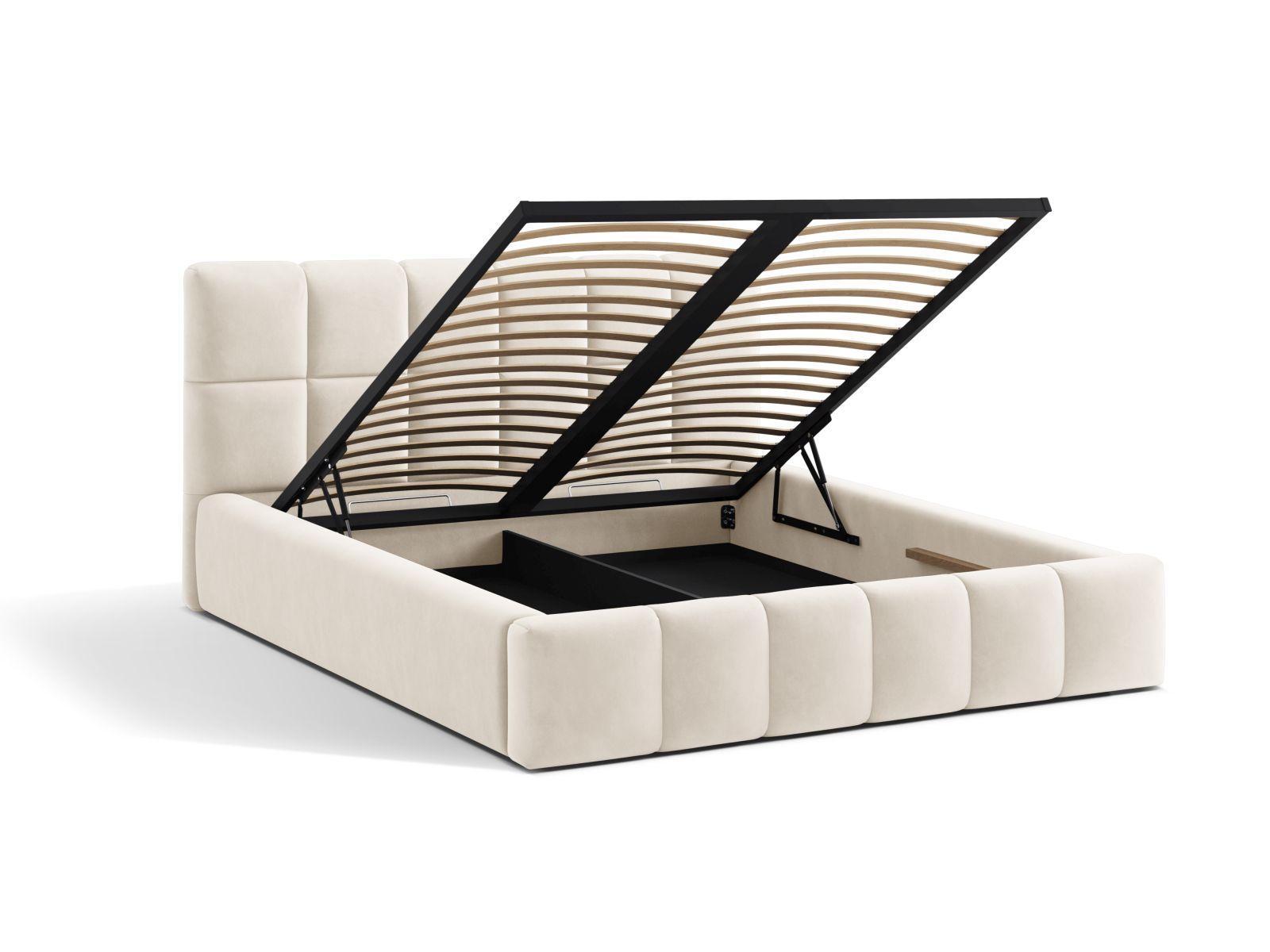 Velvet Storage Bed With Headboard, "Bellis", 220x220x100