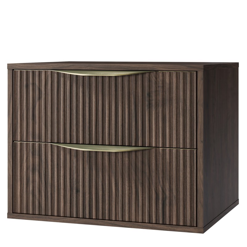 Szafka pod umywalkę nablatową Avila 2.0, 60 cm, ryflowana, złote uchwyty, Orzech Villa