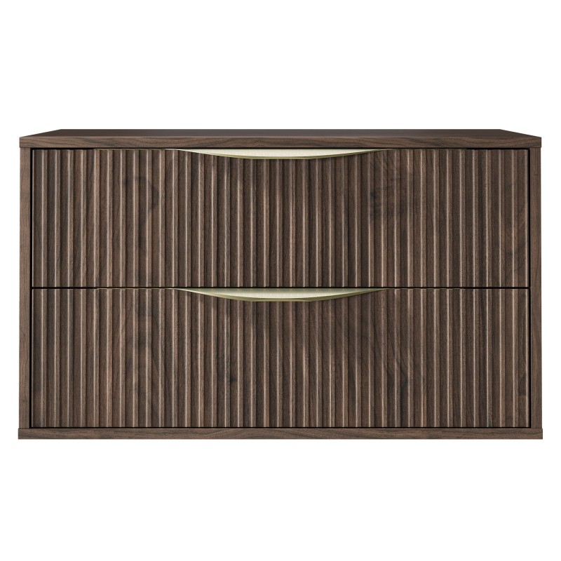 Szafka pod umywalkę nablatową Avila 2.0, 80 cm, ryflowana, złote uchwyty, Orzech Villa