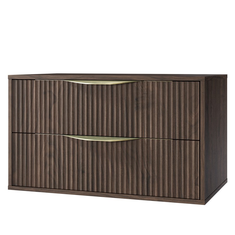 Szafka pod umywalkę nablatową Avila 2.0, 80 cm, ryflowana, złote uchwyty, Orzech Villa