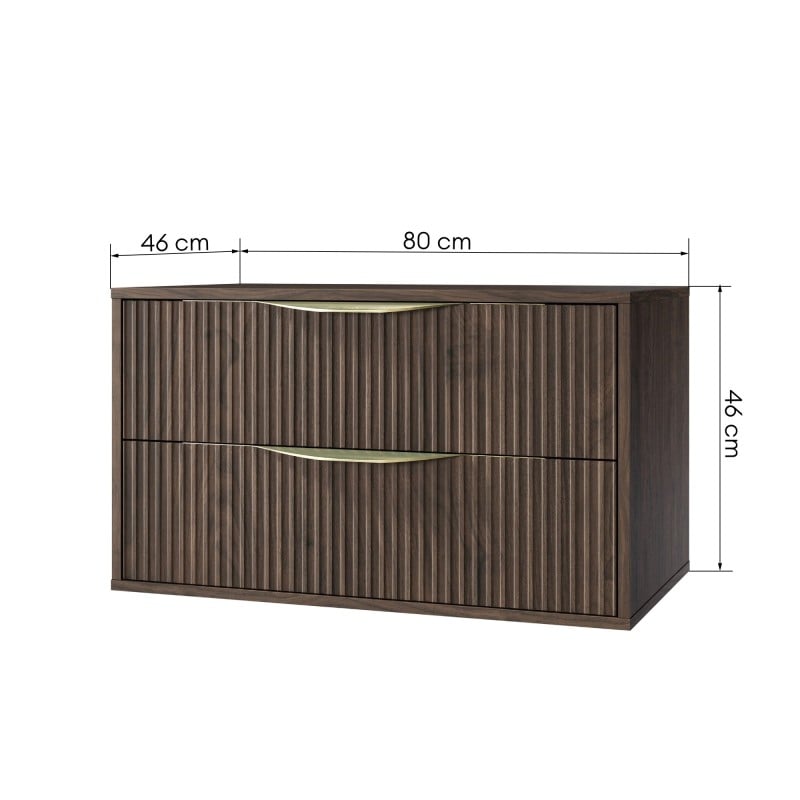 Szafka pod umywalkę nablatową Avila 2.0, 80 cm, ryflowana, złote uchwyty, Orzech Villa