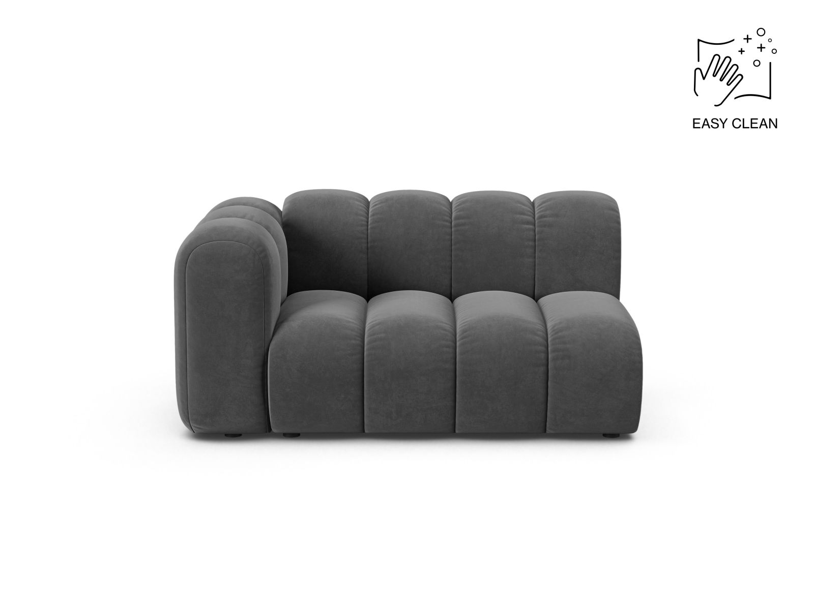 Velvet Left Modular Sofa, "Lupine", 2 Seats, 145x95x70