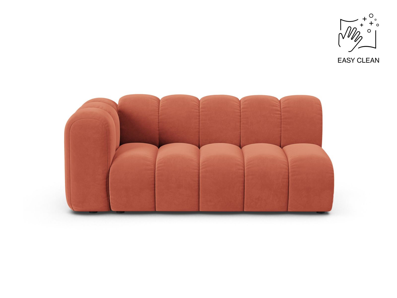 Velvet Left Modular Sofa, "Lupine", 3 Seats, 175x95x70