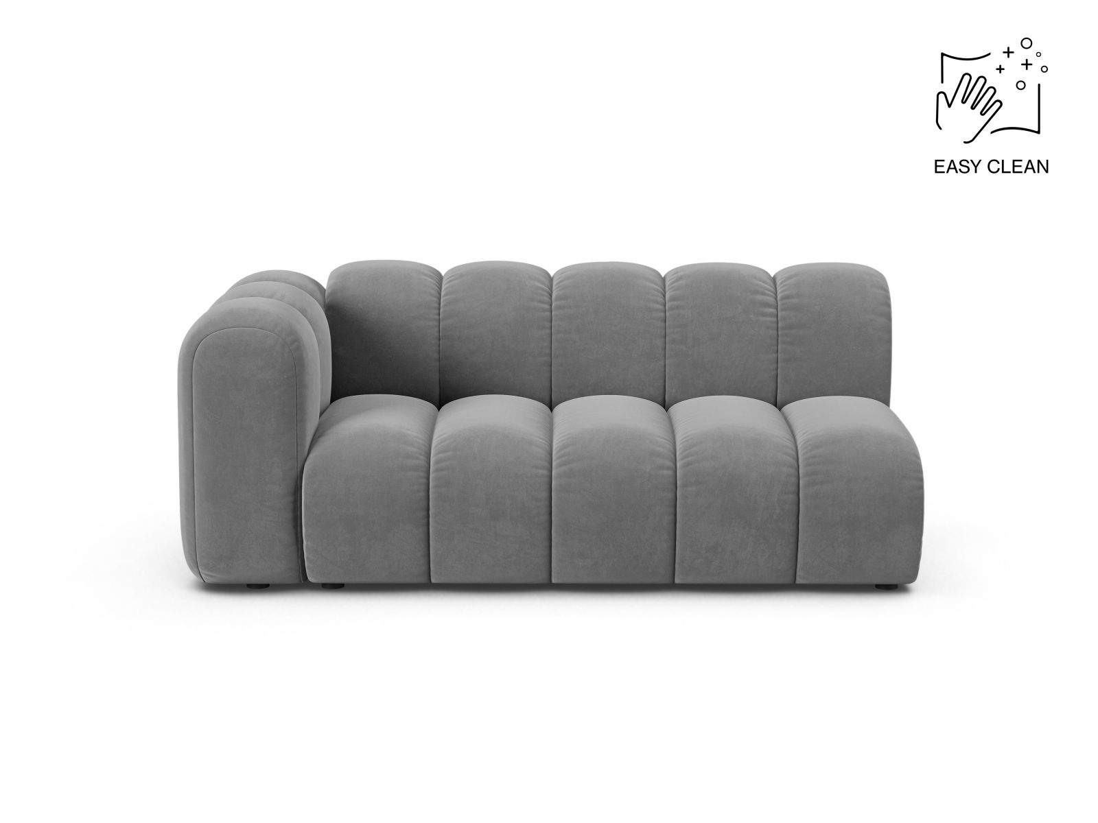 Velvet Left Modular Sofa, "Lupine", 3 Seats, 175x95x70