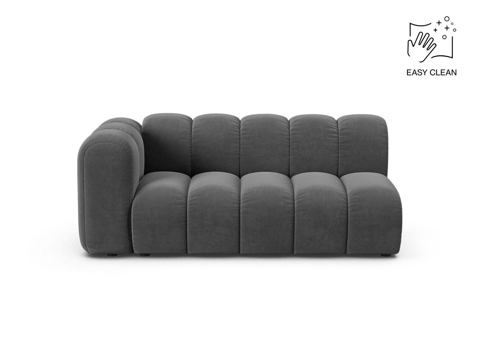 Velvet Left Modular Sofa, "Lupine", 3 Seats, 175x95x70