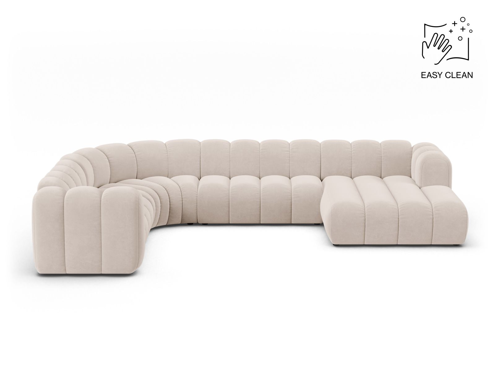 Velvet Modular Panoramic Left Corner Sofa, "Lupine", 6 Seats, 370x280x70