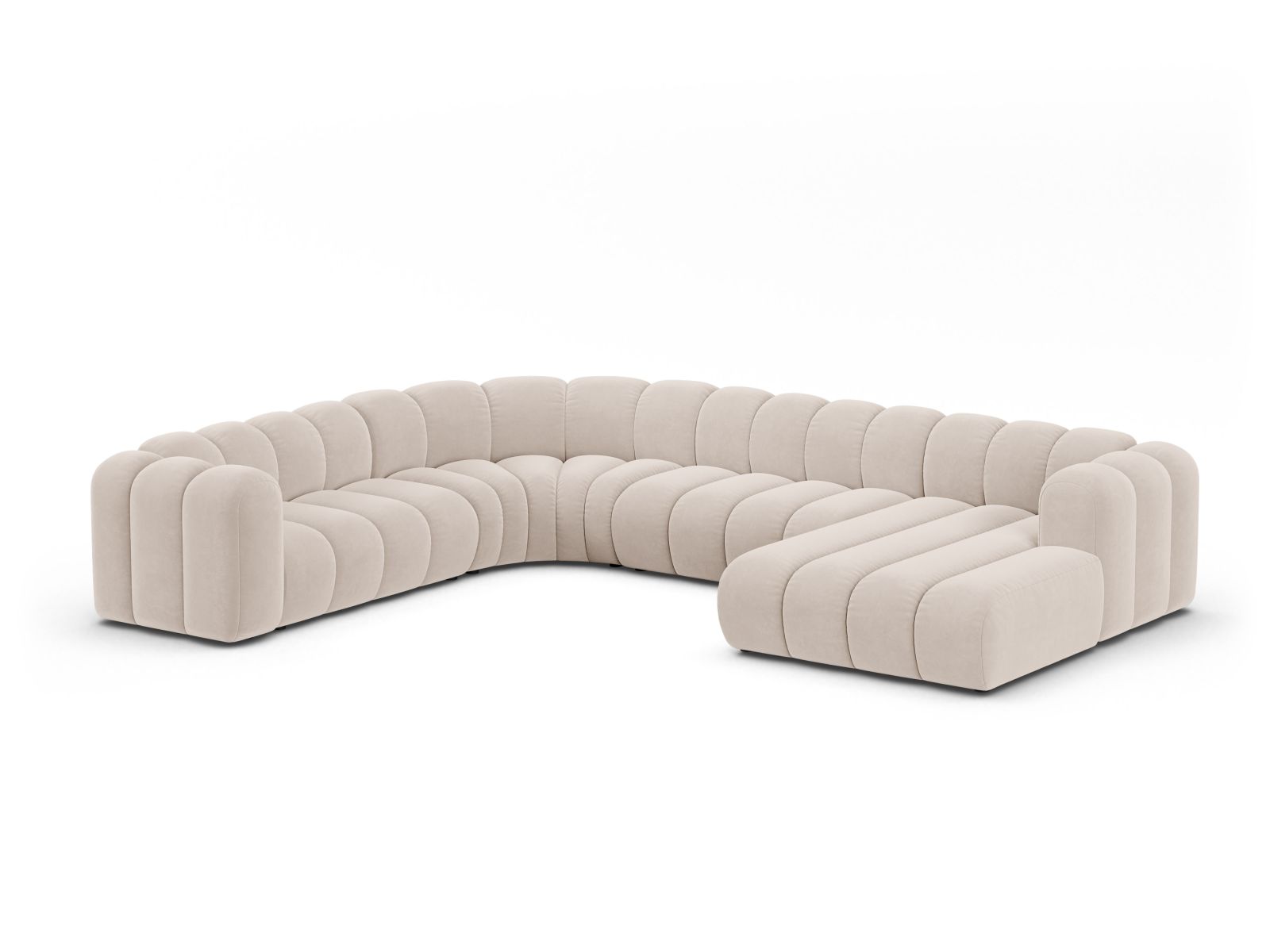 Velvet Modular Panoramic Left Corner Sofa, "Lupine", 6 Seats, 370x280x70