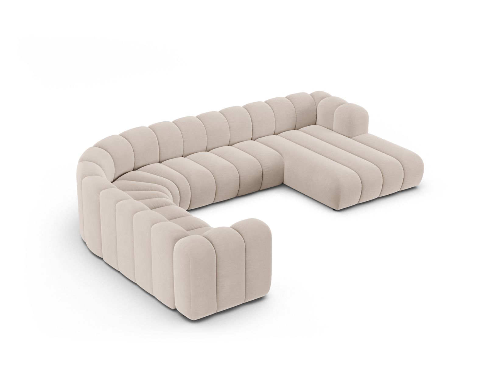 Velvet Modular Panoramic Left Corner Sofa, "Lupine", 6 Seats, 370x280x70