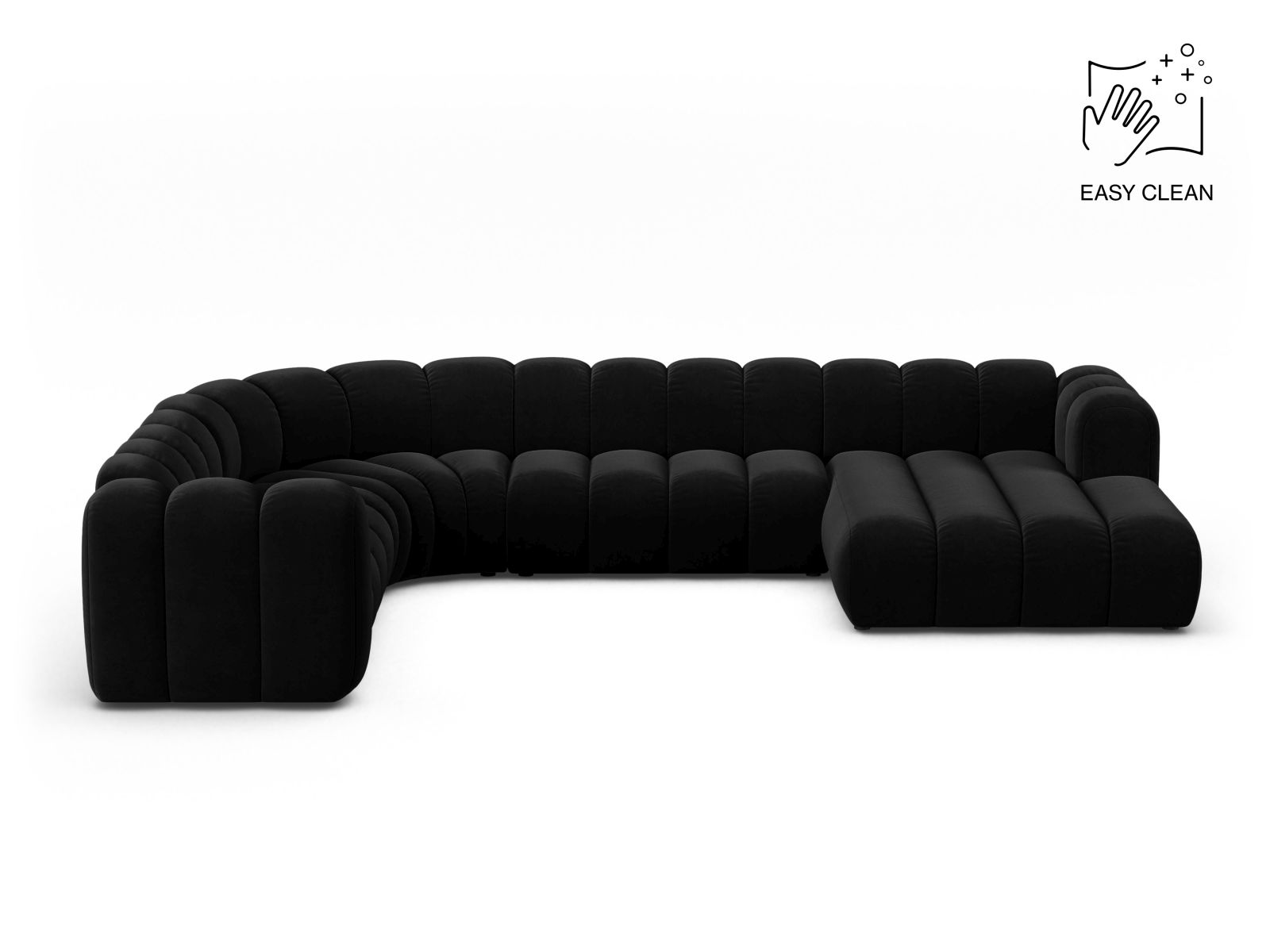 Velvet Modular Panoramic Left Corner Sofa, "Lupine", 6 Seats, 370x280x70