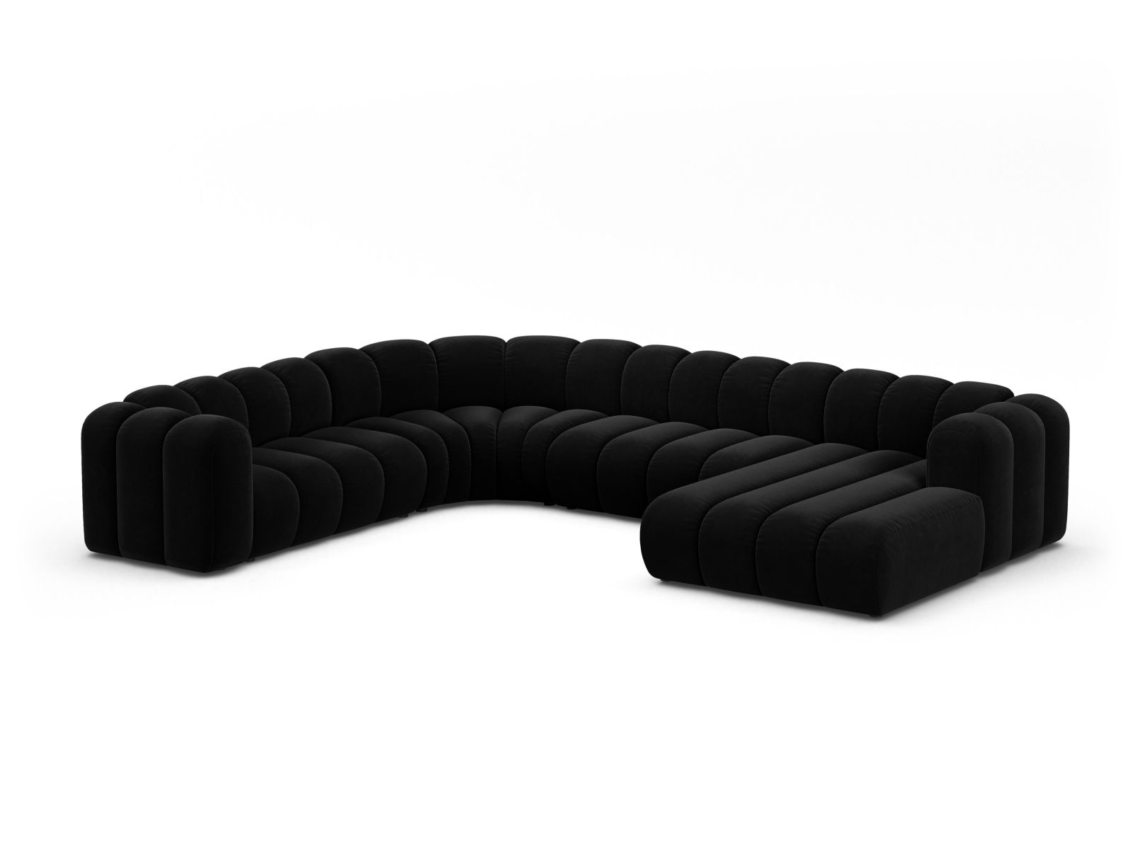 Velvet Modular Panoramic Left Corner Sofa, "Lupine", 6 Seats, 370x280x70