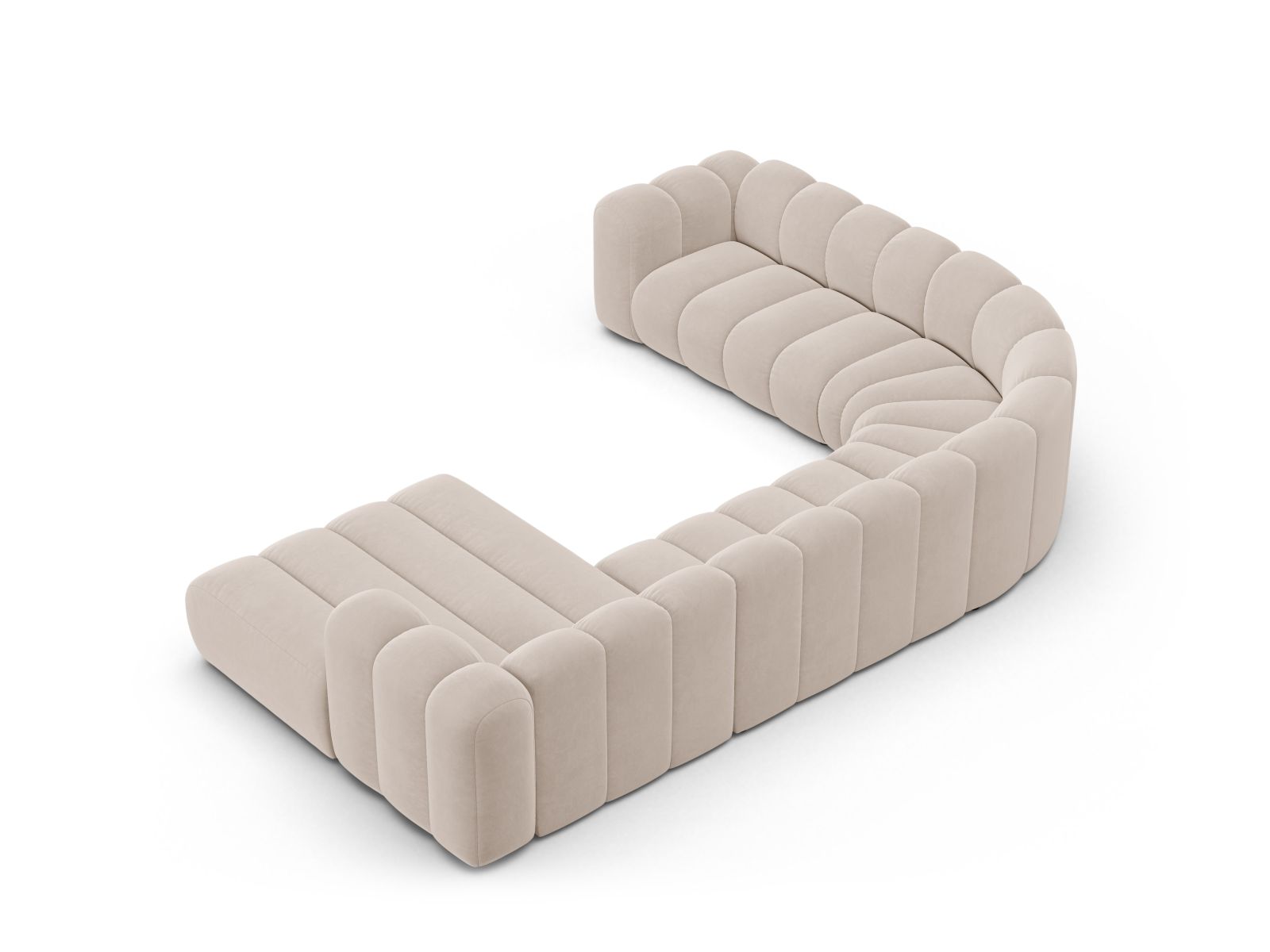 Velvet Modular Panoramic Left Corner Sofa, "Lupine", 6 Seats, 370x280x70