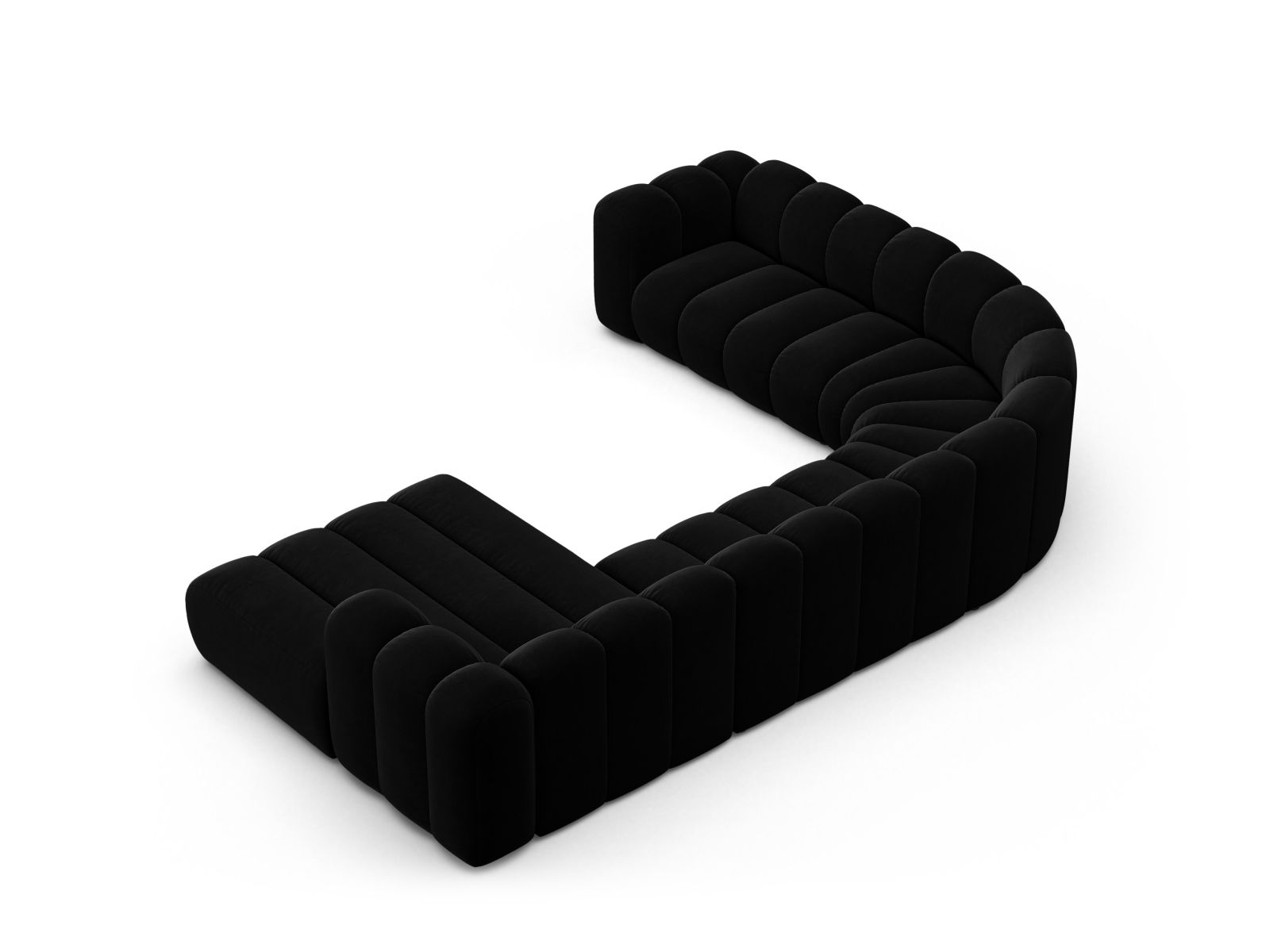 Velvet Modular Panoramic Left Corner Sofa, "Lupine", 6 Seats, 370x280x70