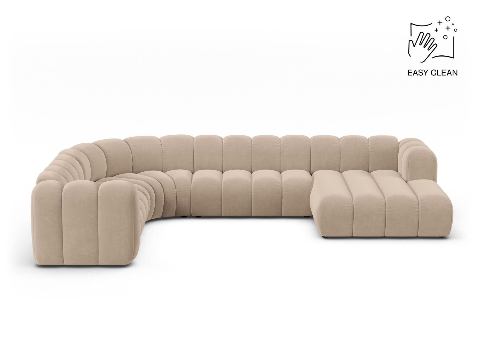 Velvet Modular Panoramic Left Corner Sofa, "Lupine", 6 Seats, 370x280x70