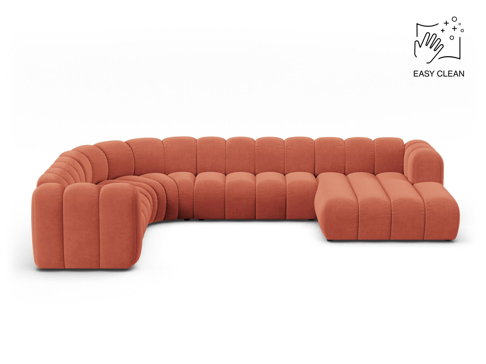 Velvet Modular Panoramic Left Corner Sofa, "Lupine", 6 Seats, 370x280x70