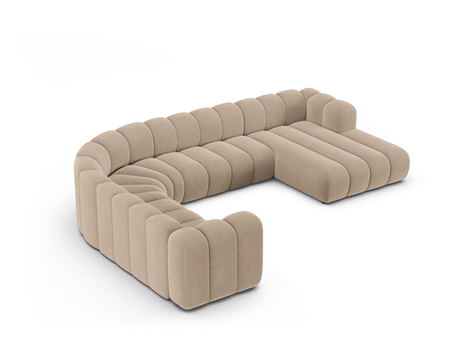 Velvet Modular Panoramic Left Corner Sofa, "Lupine", 6 Seats, 370x280x70