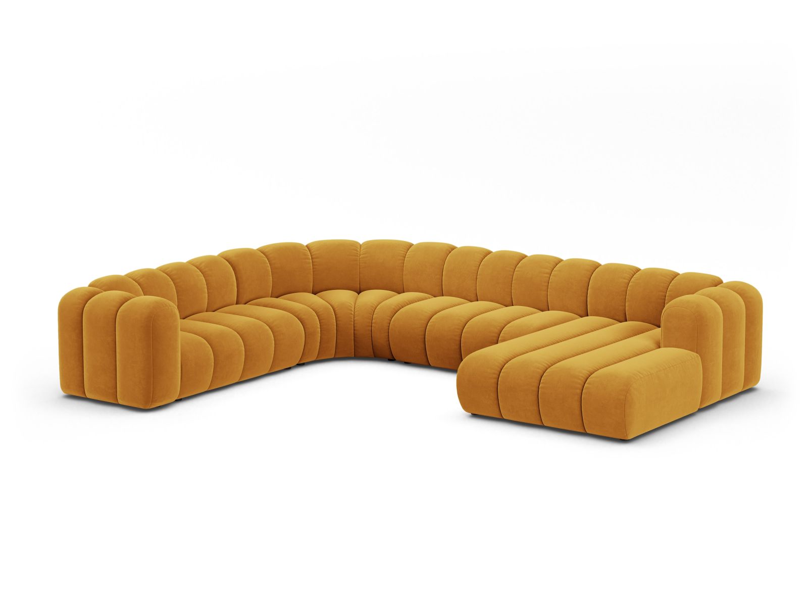 Velvet Modular Panoramic Left Corner Sofa, "Lupine", 6 Seats, 370x280x70