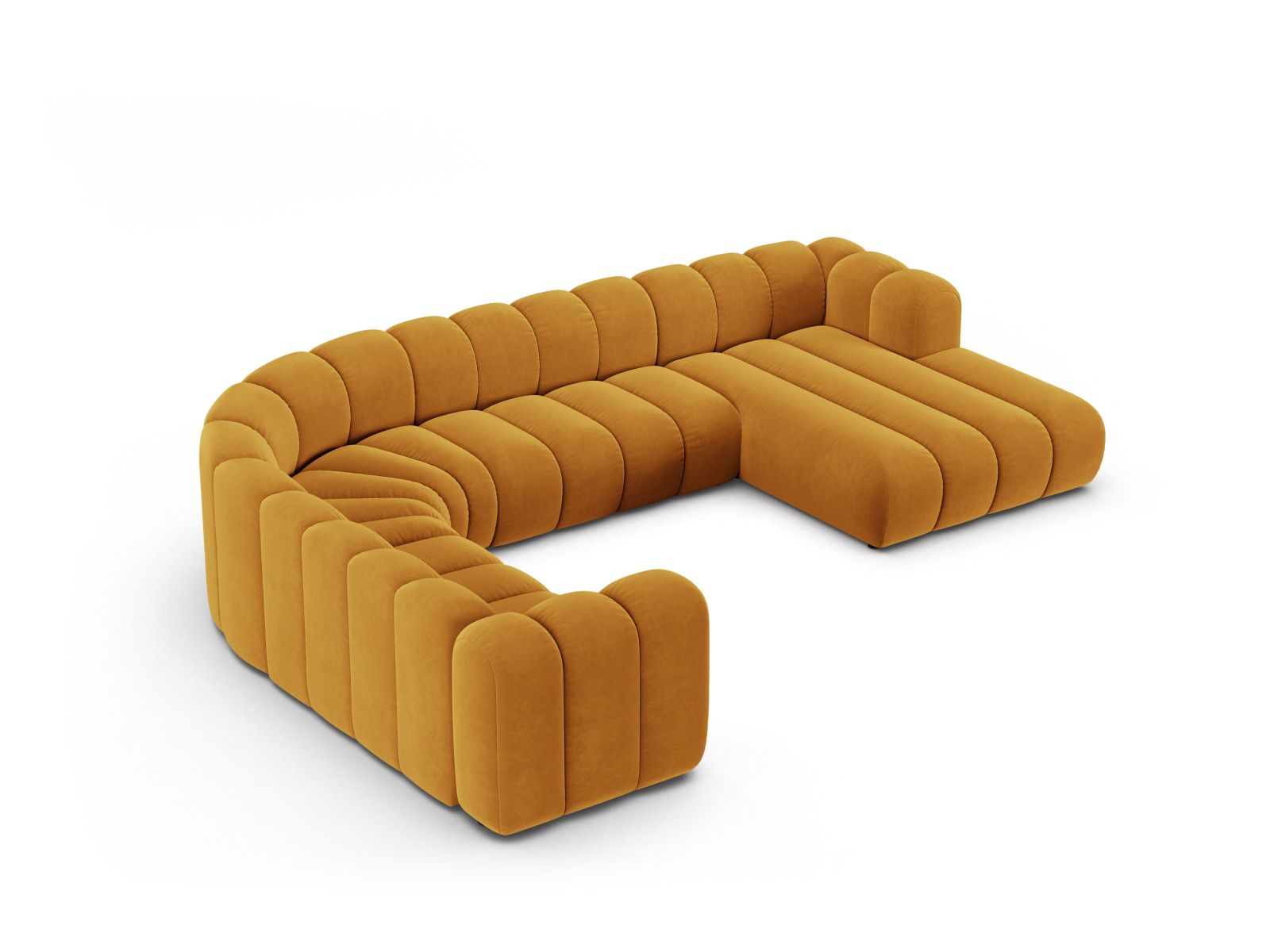 Velvet Modular Panoramic Left Corner Sofa, "Lupine", 6 Seats, 370x280x70