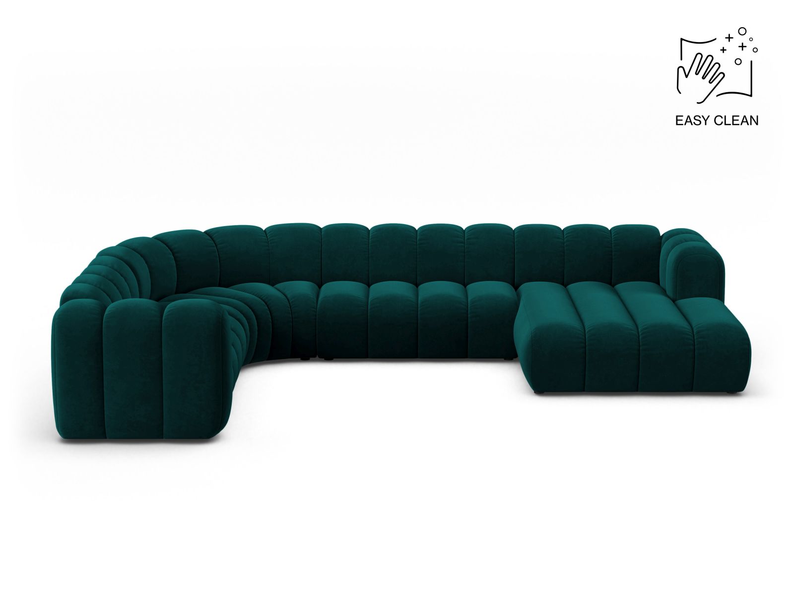 Velvet Modular Panoramic Left Corner Sofa, "Lupine", 6 Seats, 370x280x70