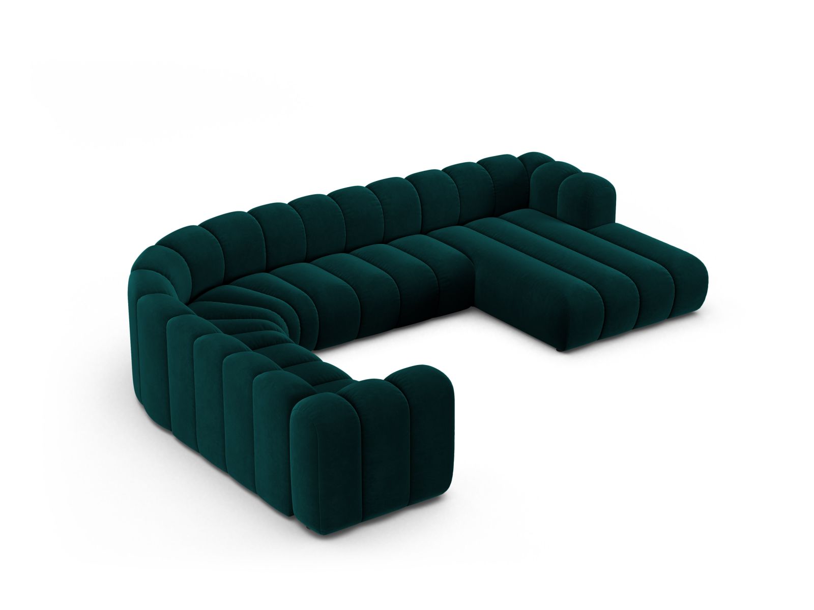 Velvet Modular Panoramic Left Corner Sofa, "Lupine", 6 Seats, 370x280x70