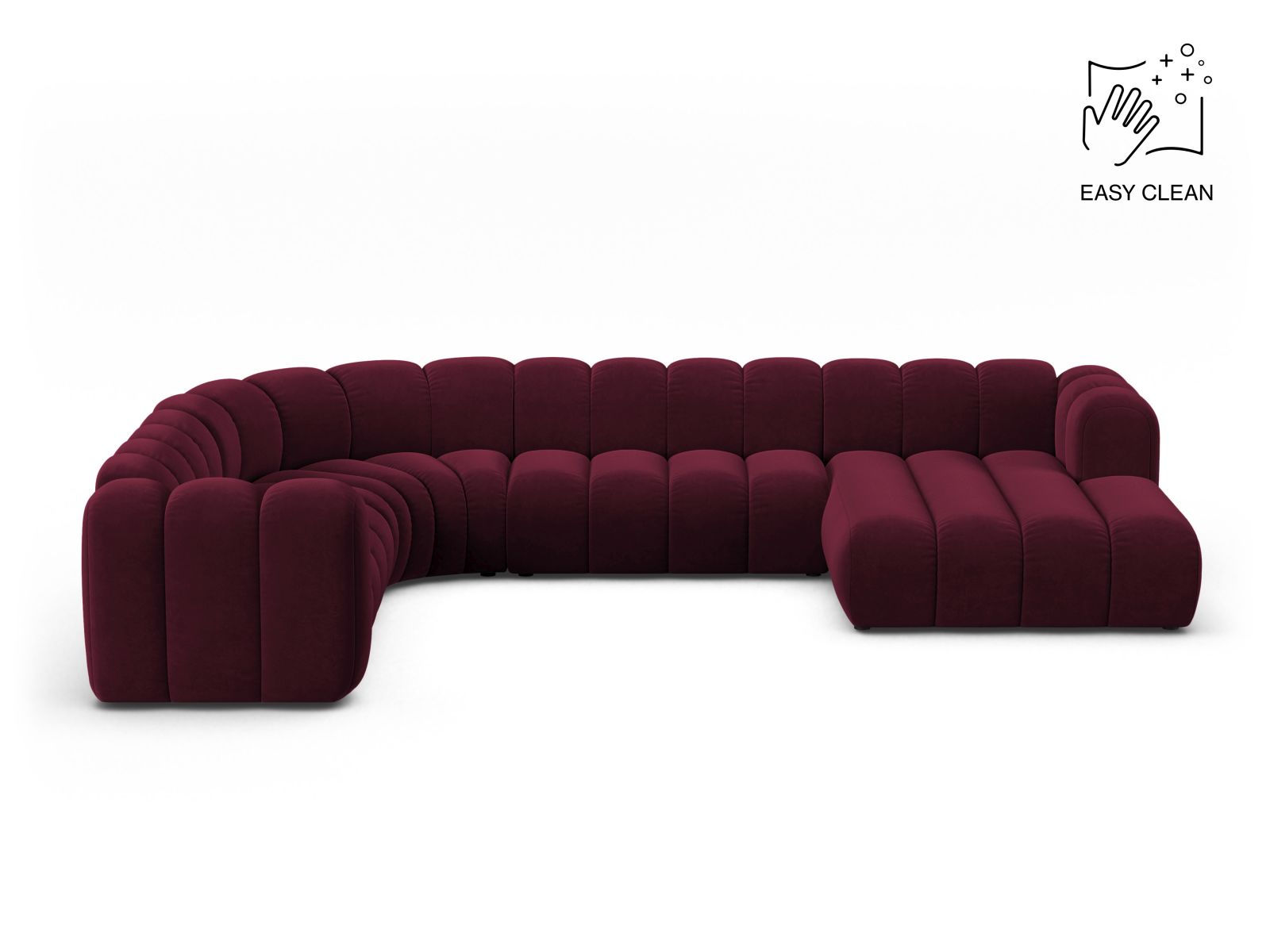 Velvet Modular Panoramic Left Corner Sofa, "Lupine", 6 Seats, 370x280x70