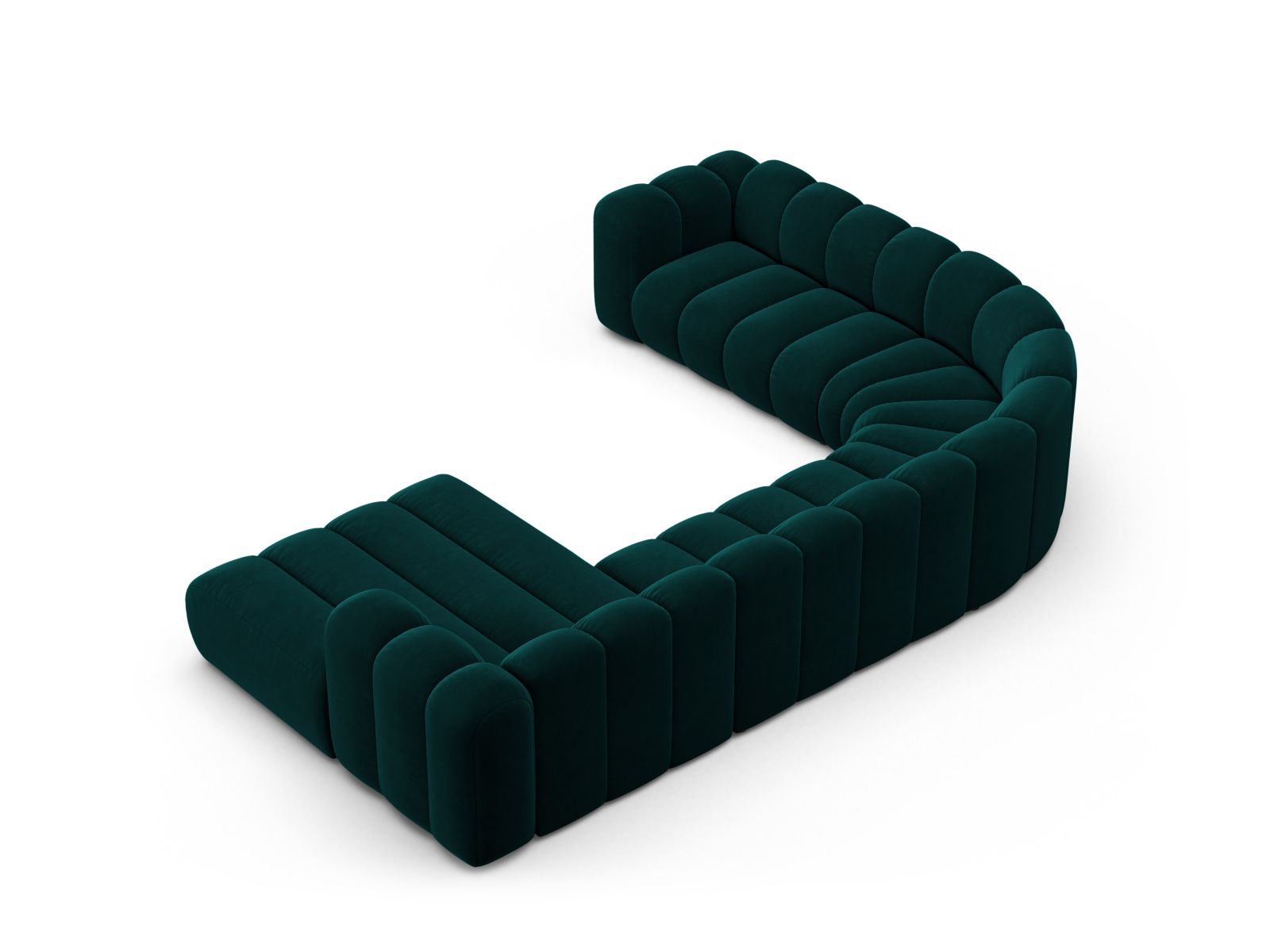 Velvet Modular Panoramic Left Corner Sofa, "Lupine", 6 Seats, 370x280x70
