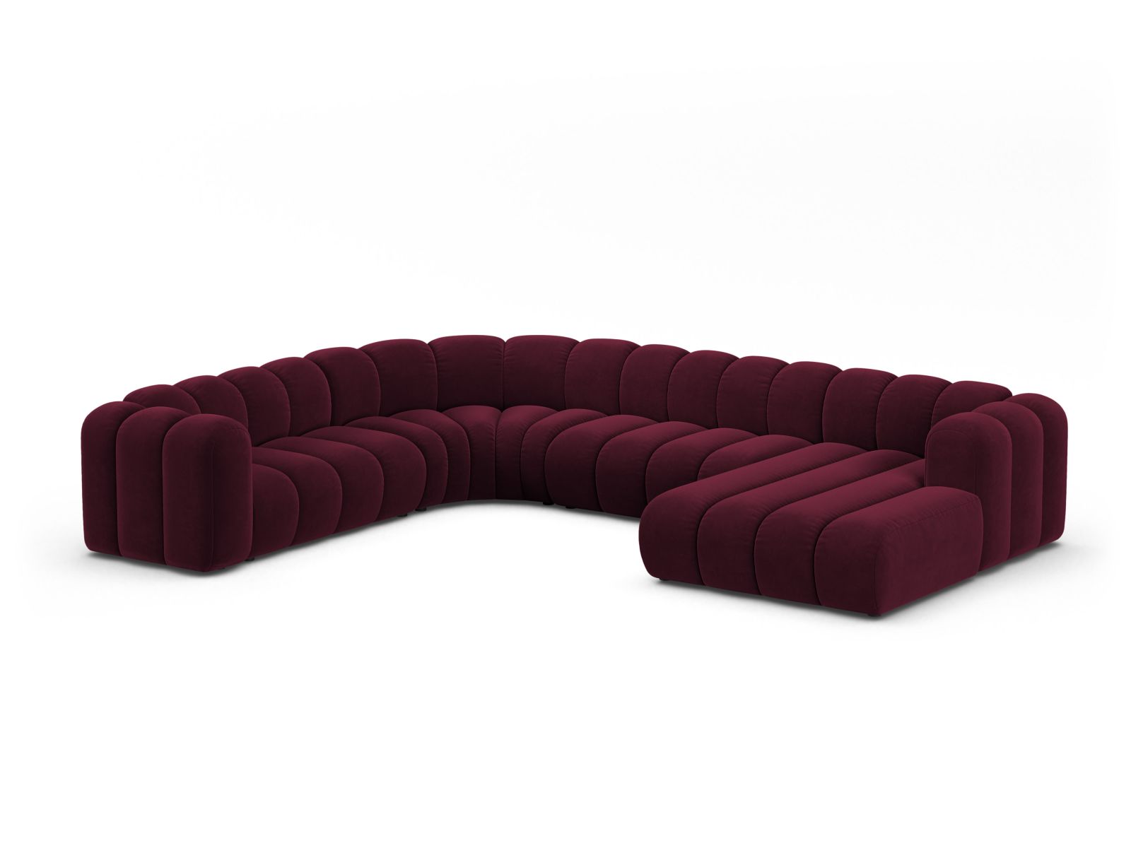 Velvet Modular Panoramic Left Corner Sofa, "Lupine", 6 Seats, 370x280x70