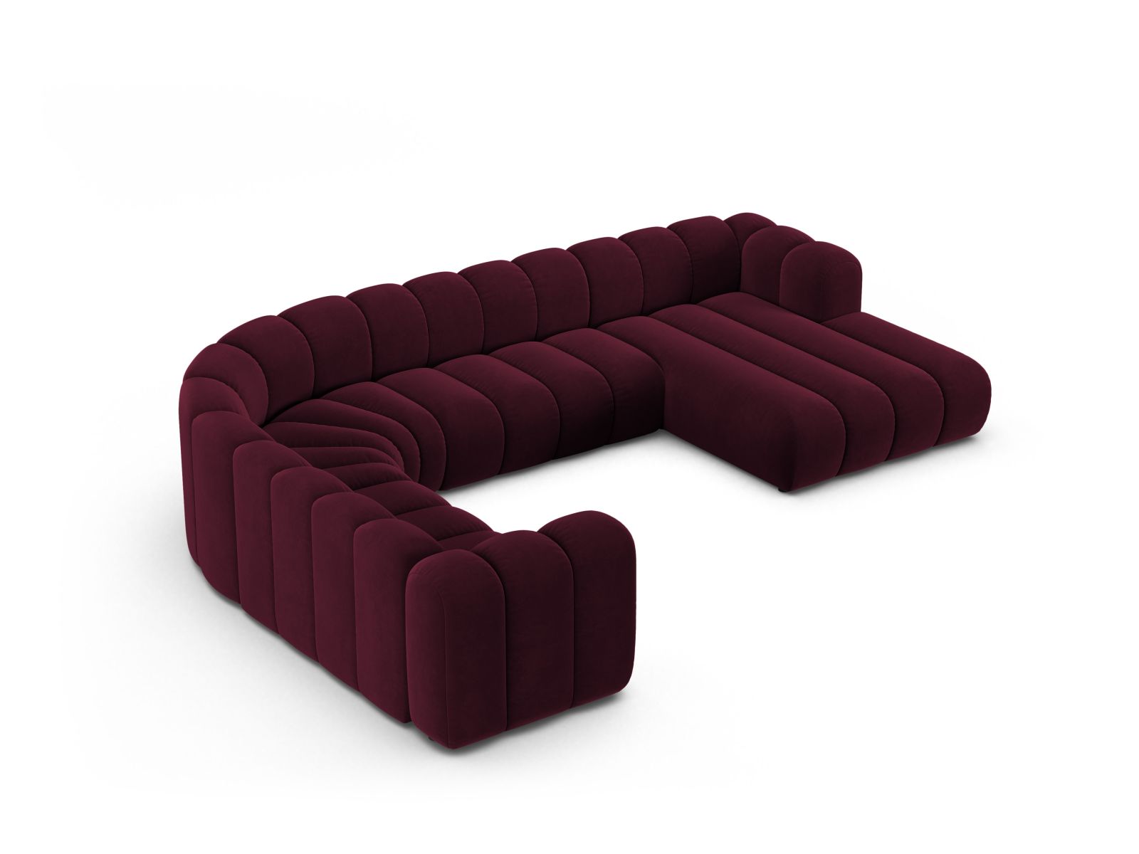 Velvet Modular Panoramic Left Corner Sofa, "Lupine", 6 Seats, 370x280x70