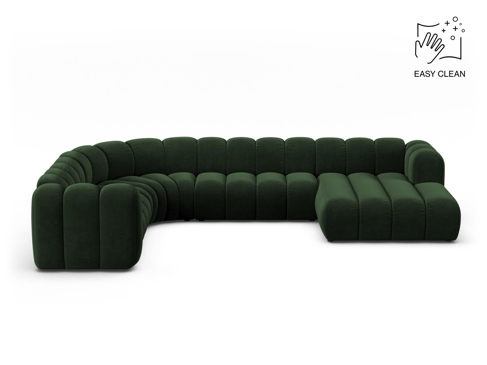 Velvet Modular Panoramic Left Corner Sofa, "Lupine", 6 Seats, 370x280x70