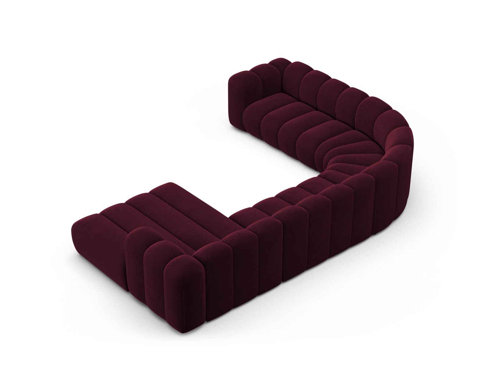 Velvet Modular Panoramic Left Corner Sofa, "Lupine", 6 Seats, 370x280x70