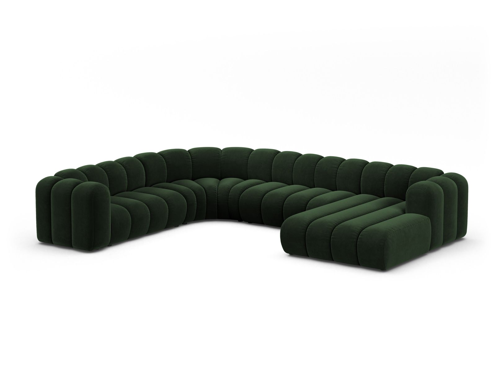 Velvet Modular Panoramic Left Corner Sofa, "Lupine", 6 Seats, 370x280x70