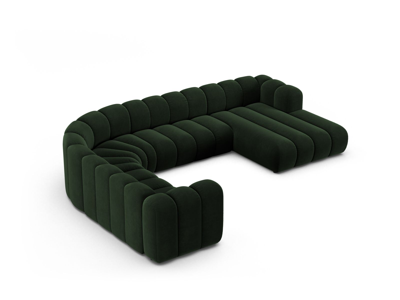 Velvet Modular Panoramic Left Corner Sofa, "Lupine", 6 Seats, 370x280x70