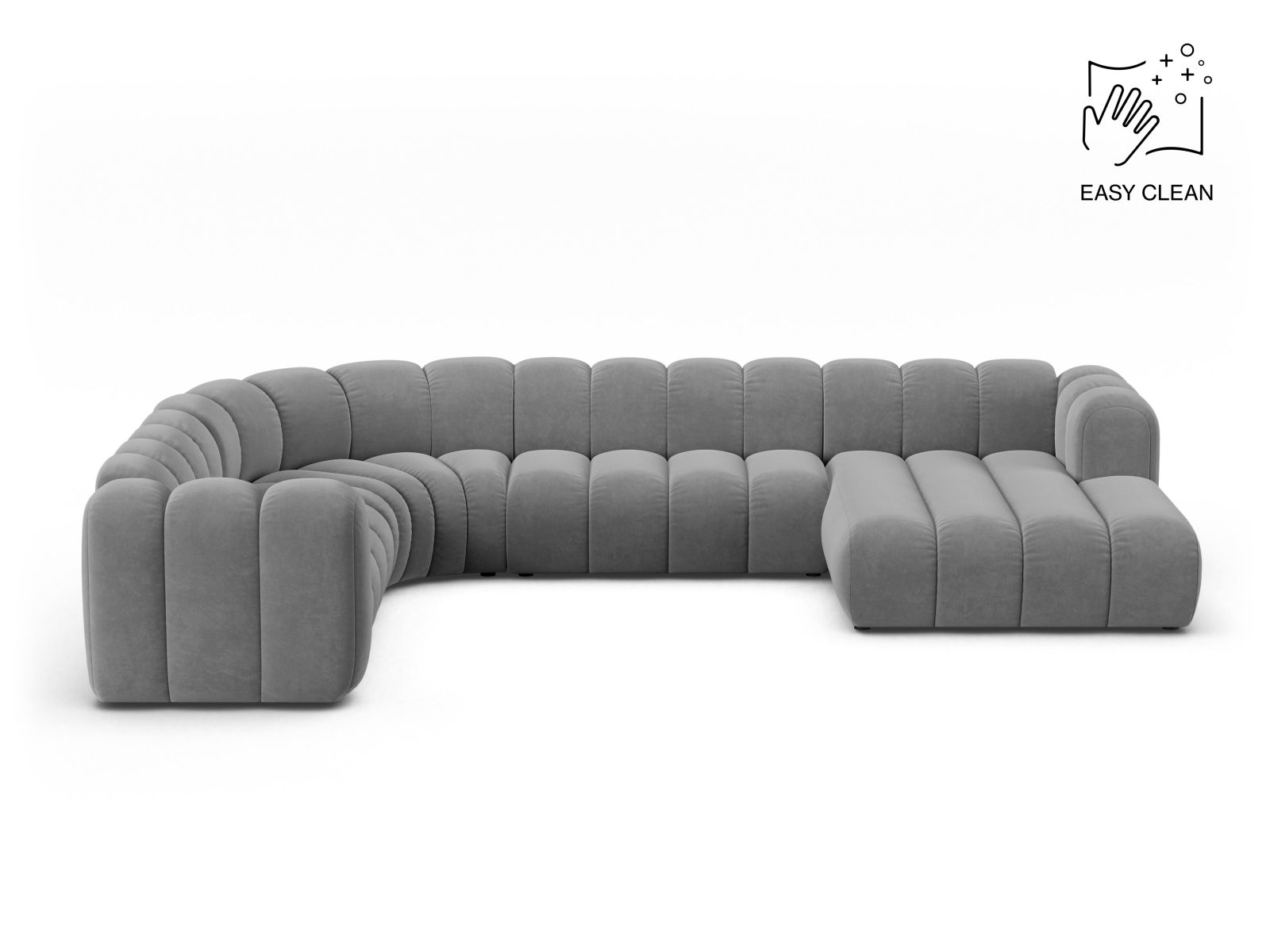 Velvet Modular Panoramic Left Corner Sofa, "Lupine", 6 Seats, 370x280x70